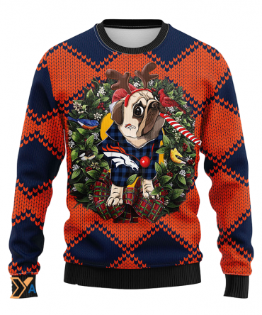 Ugly Christmas Sweater Denver-Broncos, Pub Dog Blue/Orange