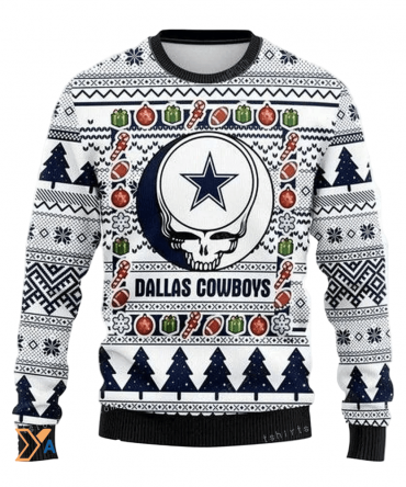 Ugly Christmas Sweater Dallas-Cowboys, Skull White/Blue