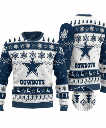 Ugly Christmas Sweater Dallas-Cowboys, America's Team White/Dark Blue