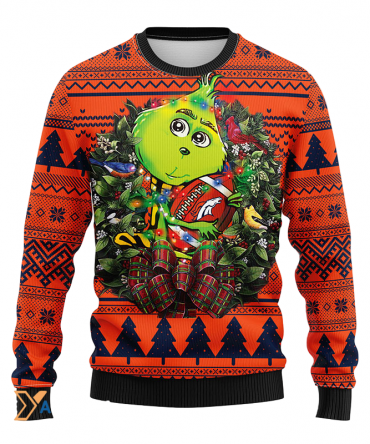 Ugly Christmas Sweater Denver-Broncos, Grinch Black/Orange