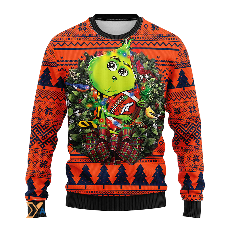 Ugly Christmas Sweater Denver-Broncos, Grinch Black/Orange