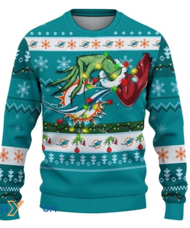 Ugly Christmas Sweater Miamidolphins, Miamidolphins Up Grinch Christmas Snowflakes Aqua