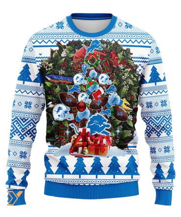 Ugly Christmas Sweater Detroit-Lions, Tree Blue/White
