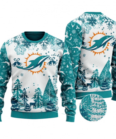 Ugly Christmas Sweater Miamidolphins, Go Fins White/Green