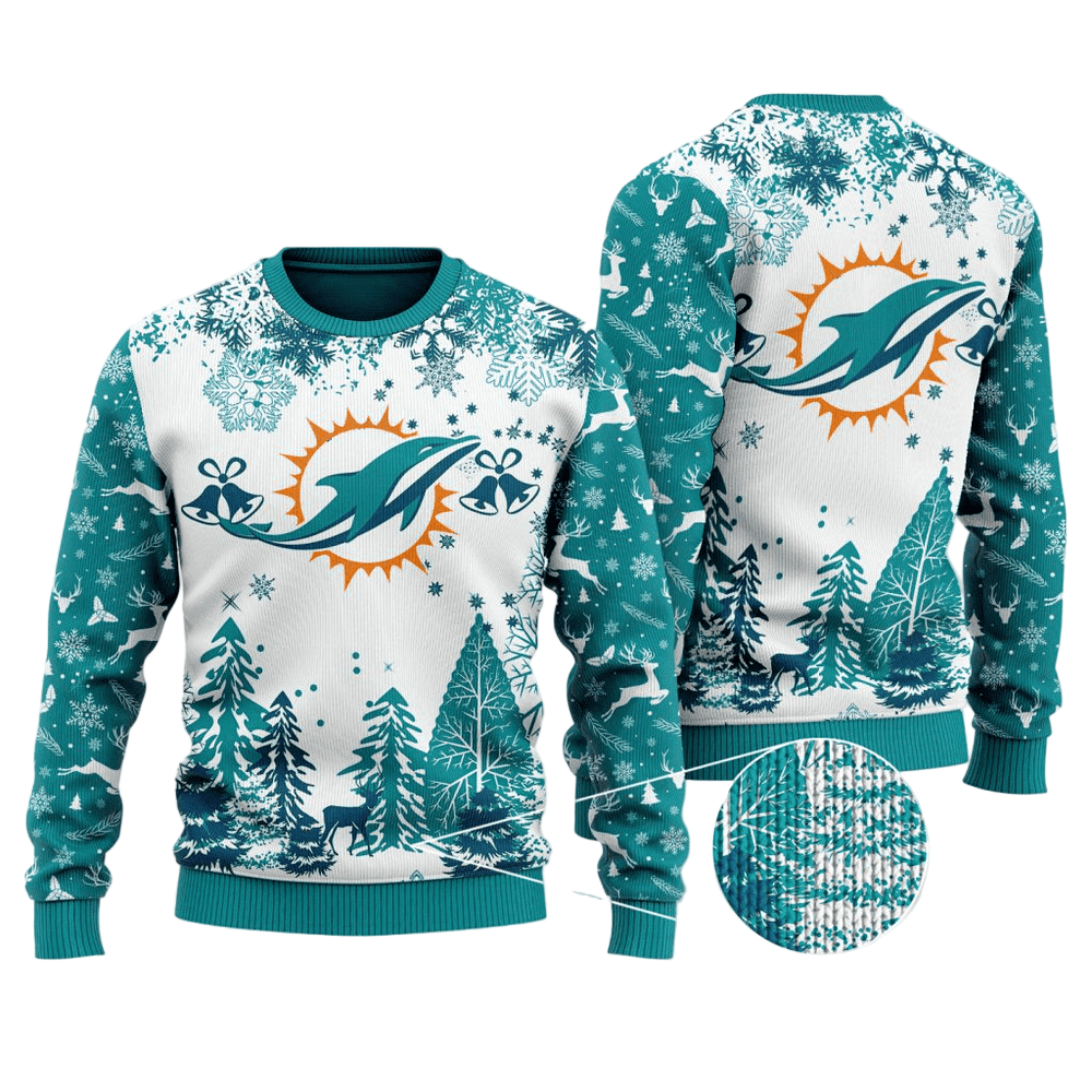 Ugly Christmas Sweater Miamidolphins, Go Fins White/Green