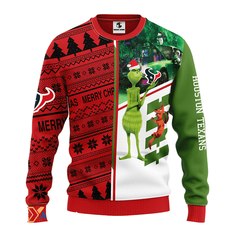 Ugly Christmas Sweater Houston-Texans, Grinch Scooby-Doo Red/Green/White