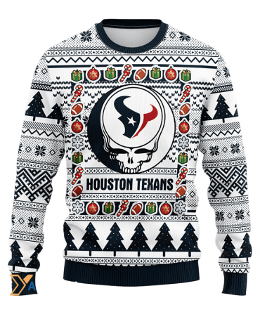Ugly Christmas Sweater Houston-Texans, Skull Black/White