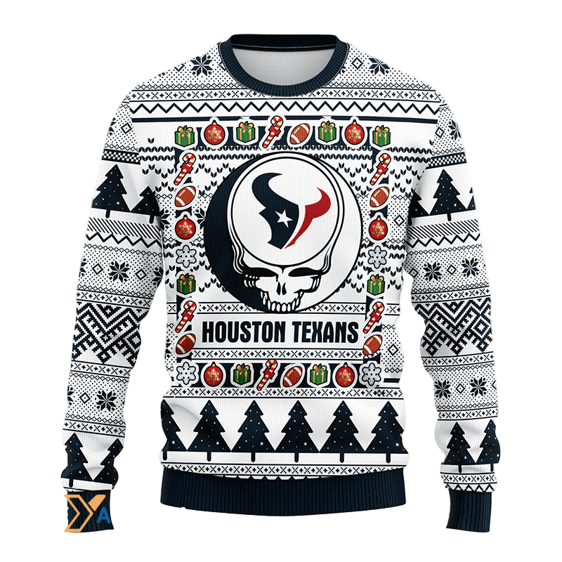 Ugly Christmas Sweater Houston-Texans, Skull Black/White