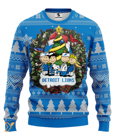 Ugly Christmas Sweater Detroit-Lions, Graphics Dog Blue/Grey