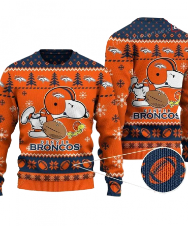 Ugly Christmas Sweater Denver-Broncos, Graphic Dog Blue/Orange