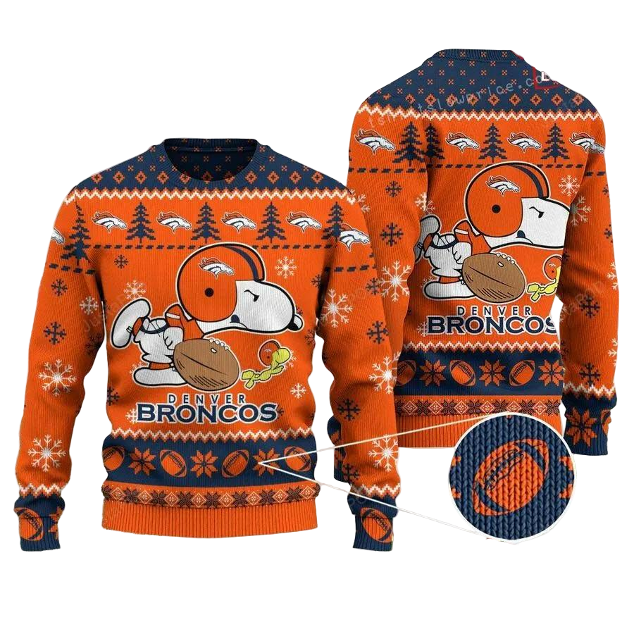 Ugly Christmas Sweater Denver-Broncos, Graphic Dog Blue/Orange