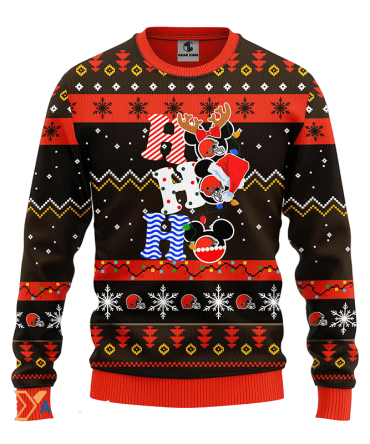 Ugly Christmas Sweater Cleveland-Browns, HoHoHo Graphics Mouse Black/Orange/Brown