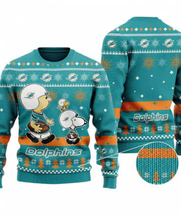 Ugly Christmas Sweater Miamidolphins, Graphics Dog Green/Orange