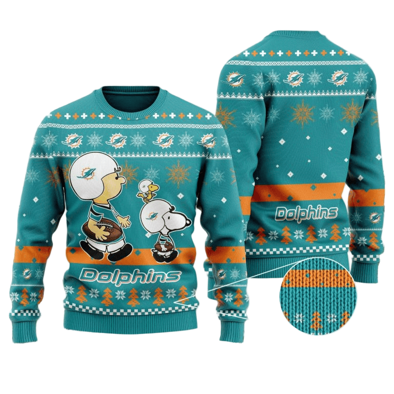 Ugly Christmas Sweater Miamidolphins, Graphics Dog Green/Orange