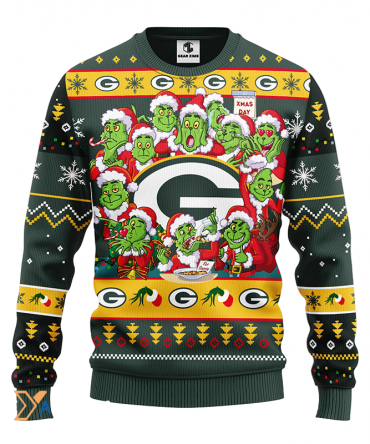 Ugly Christmas Sweater Green-Bay-Packers, 12 Grinch Green/Yellow