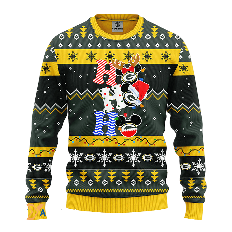 Ugly Christmas Sweater Green-Bay-Packers, HoHoHo Graphics Mouse Green/Yellow/Black