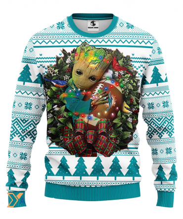 Ugly Christmas Sweater Miamidolphins, Graphic Tree Light Green/White