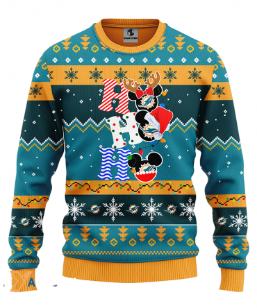 Ugly Christmas Sweater Miamidolphins, HoHoHo Graphics Mouse Green/Orange