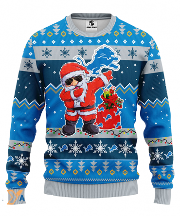 Ugly Christmas Sweater Detroit-Lions, Santa Claus Blue/Grey