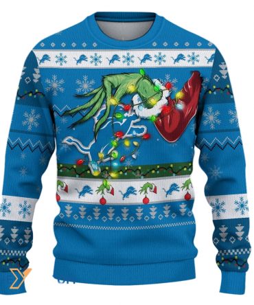 Ugly Christmas Sweater Detroit-Lions, Go Detroit-Lions Grinch Christmas Snowflakes Navy