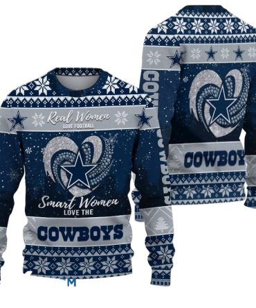 Ugly Christmas Sweater Dallas-Cowboys, Grinch Christmas Dallas-Cowboys In Heart Snowflakes City Shadow Navy Gray
