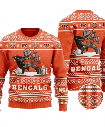 Ugly Christmas Sweater Cincinnati, Baby Yoda Orange/White