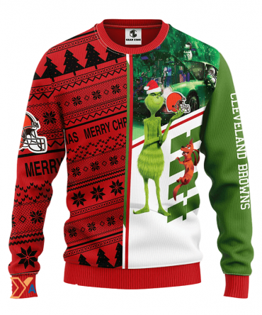 Ugly Christmas Sweater Cleveland-Browns, Grinch Red/Green/White