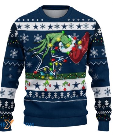 Ugly Christmas Sweater Dallas-Cowboys, America's Team Grinch Christmas Snowflakes Navy