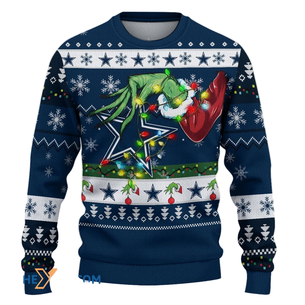 Ugly Christmas Sweater Dallas-Cowboys, America's Team Grinch Christmas Snowflakes Navy