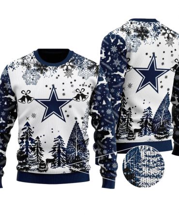 Ugly Christmas Sweater Dallas-Cowboys, America's Team Grinch Christmas Snowflakes Pine Tree White Navy