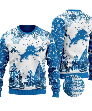 Ugly Christmas Sweater Detroit-Lions, One Pride White/Blue