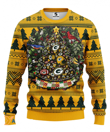 Ugly Christmas Sweater Green-Bay-Packers, Tree Green/Yellow