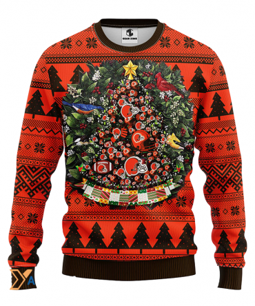 Ugly Christmas Sweater Cleveland-Browns, Tree Ball Christmas Brown/Orange