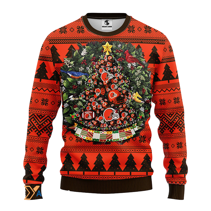 Ugly Christmas Sweater Cleveland-Browns, Tree Ball Christmas Brown/Orange