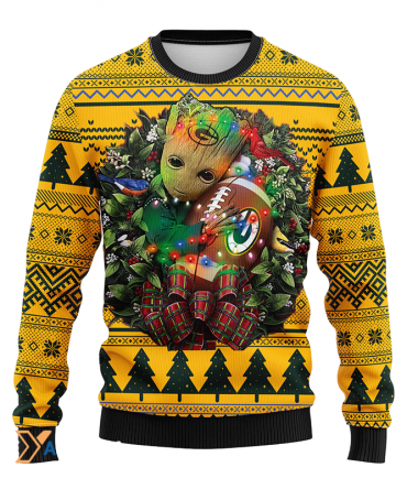 Ugly Christmas Sweater Green-Bay-Packers, Graphic Tree Green/Yellow