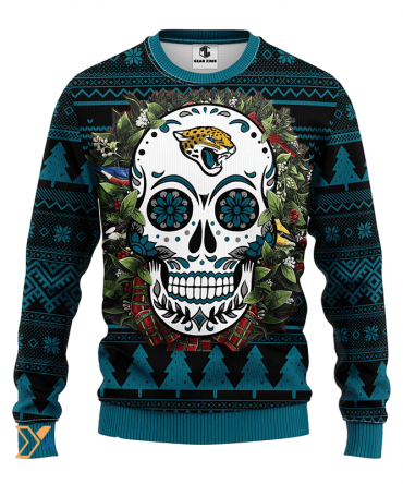 Ugly Christmas Sweater Jacksonville-Jaguars, Skull Flower Black/Blue