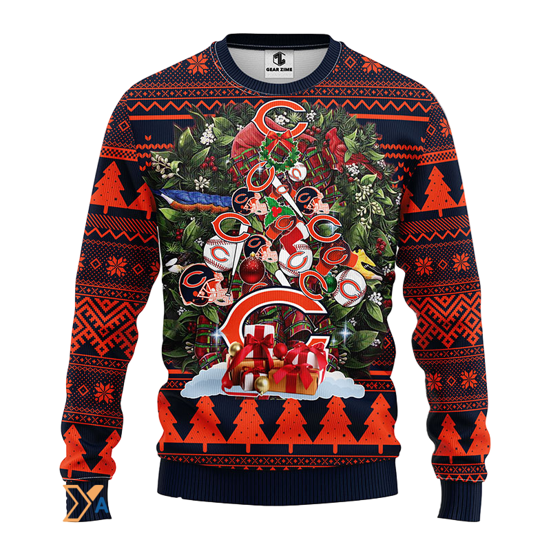 Ugly Christmas Sweater Chicago-Bears, Tree Orange/Black