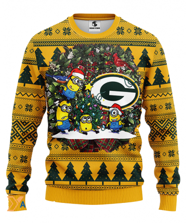 Ugly Christmas Sweater Green-Bay-Packers, Minion Green/Yellow