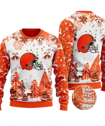 Ugly Christmas Sweater Cleveland-Browns, Dawg Pound White/Orange