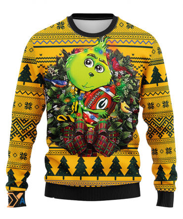 Ugly Christmas Sweater Green-Bay-Packers, Grinch Green/Yellow