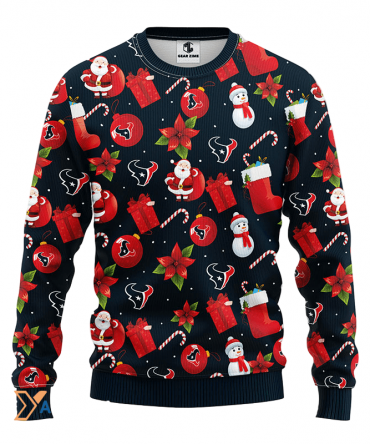 Ugly Christmas Sweater Houston-Texans, Santa Claus Snowman Black
