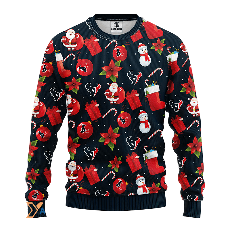 Ugly Christmas Sweater Houston-Texans, Santa Claus Snowman Black