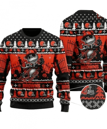 Ugly Christmas Sweater Cleveland-Browns, Skellington Orange/Brown