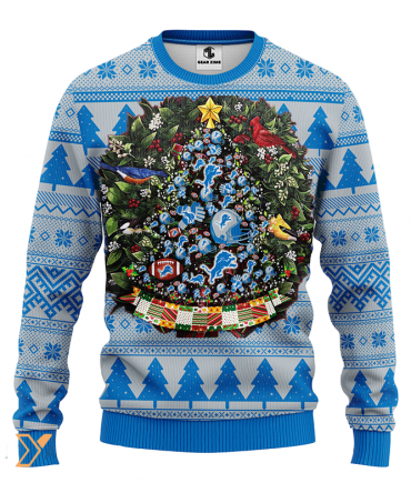 Ugly Christmas Sweater Detroit-Lions, Tree Ball Christmas Blue/Grey