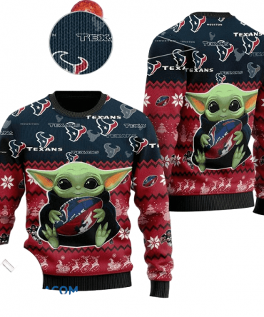 Ugly Christmas Sweater Houston-Texans, Baby Yoda Black/Red