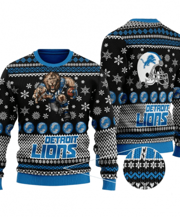 Ugly Christmas Sweater Detroit-Lions, One Pride White/Blue/Black