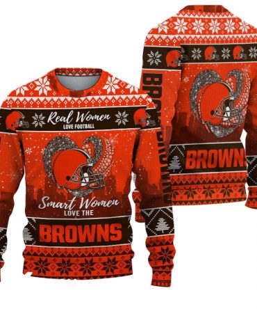 Ugly Christmas Sweater Cleveland-Browns, Grinch Christmas Cleveland-Browns In Heart Snowflakes City Shadow Orange