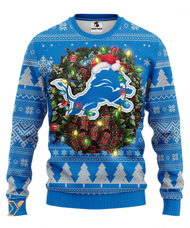 Ugly Christmas Sweater Detroit-Lions, One Pride Blue/Grey