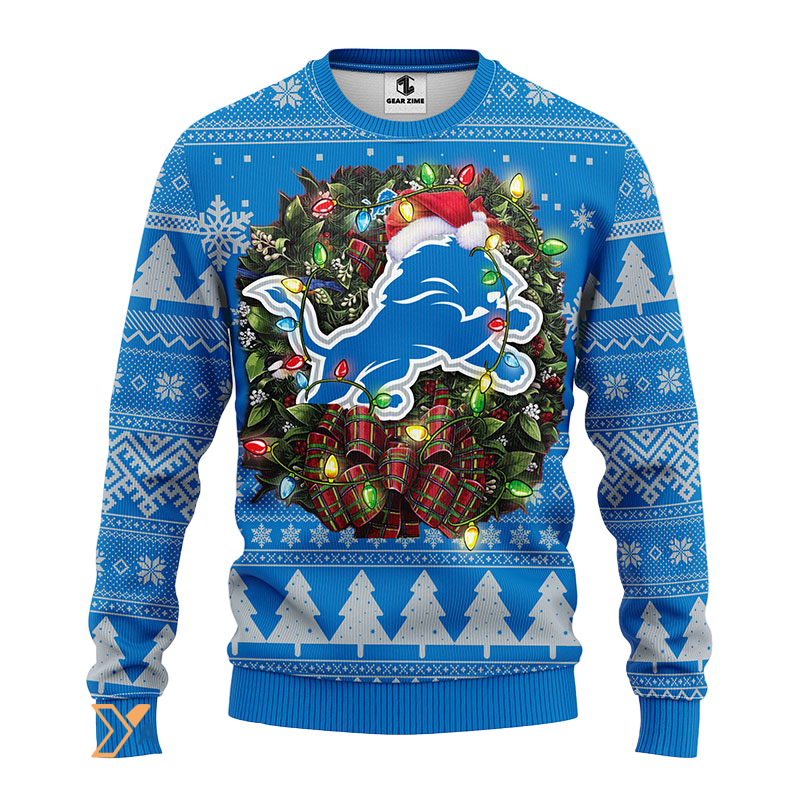 Ugly Christmas Sweater Detroit-Lions, One Pride Blue/Grey