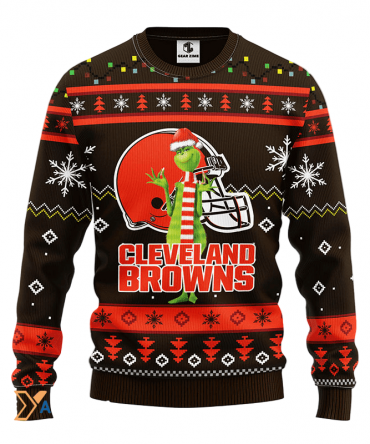 Ugly Christmas Sweater Cleveland-Browns, Grinch Brown/Orange